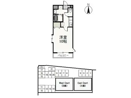 ウエスト COURT(1K/4階)の間取り写真