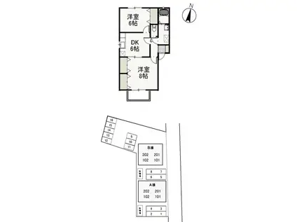 グリシーヌB(2DK/2階)の間取り写真