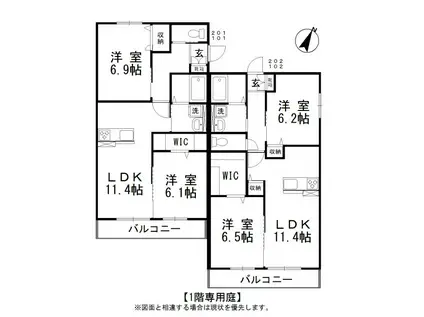 フォレストⅡ(2LDK/1階)の間取り写真
