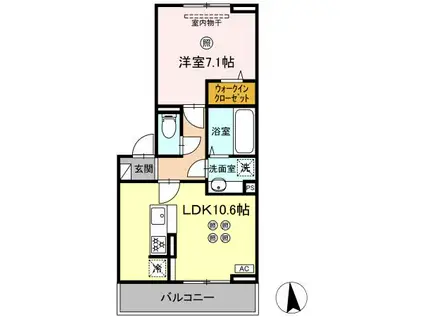 モン サン ブルー(1LDK/2階)の間取り写真