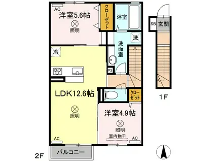 グラシア(2LDK/2階)の間取り写真