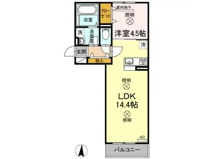 フローレス平田(1LDK/1階)の間取り写真