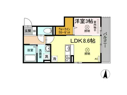 ウィングA棟(1LDK/2階)の間取り写真