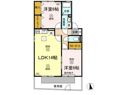 シエル・クレールB(2LDK/1階)の間取り写真