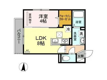 ウィングA棟(1LDK/1階)の間取り写真