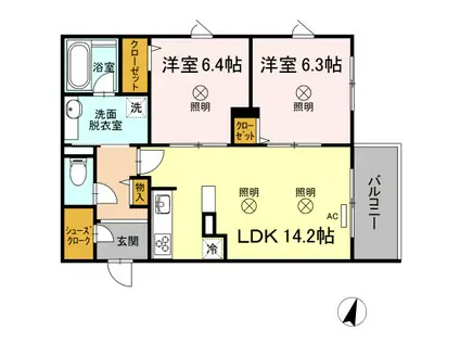 SHALLOWGARDENA棟(2LDK/1階)の間取り写真