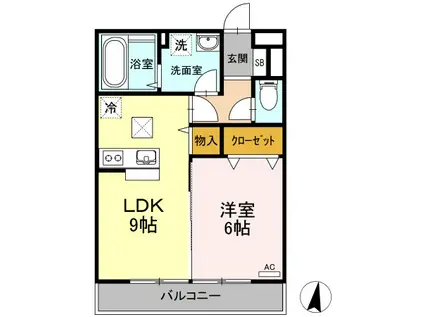 グランシャリオ(1LDK/1階)の間取り写真