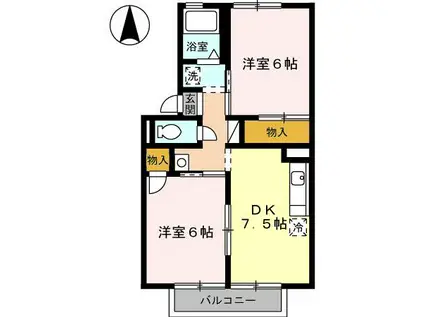 キャンサーパレスA棟(2DK/2階)の間取り写真