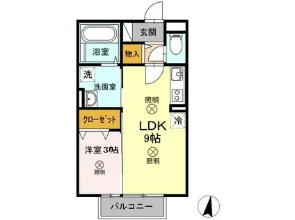 グランドソレイユA棟(1LDK/2階)の間取り写真