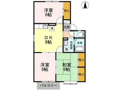 ドミトリー・サヴァーブⅡB棟(3DK/2階)の間取り写真