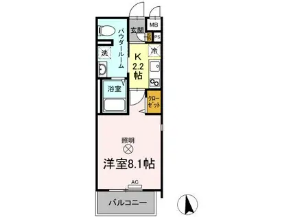 フォレスタ岡山医大南(1K/2階)の間取り写真