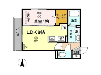 ウィングA棟(1LDK/2階)の間取り写真