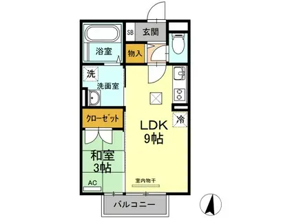 グランドソレイユA棟(1LDK/1階)の間取り写真