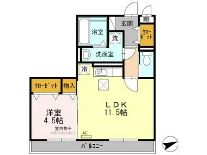 ステラⅡ(1LDK/1階)の間取り写真