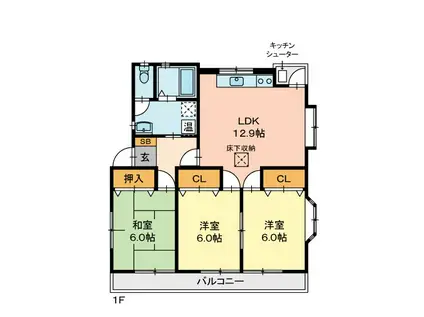 ジョイフル津島 1号館(3LDK/1階)の間取り写真