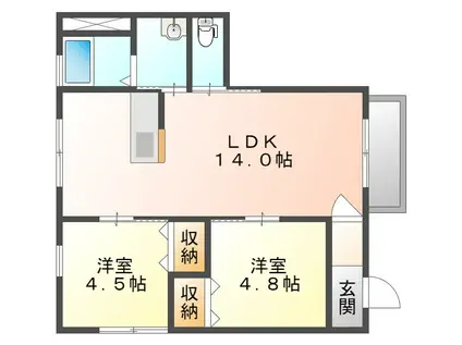 山陽本線 庭瀬駅 徒歩6分 2階建 築4年(2LDK/1階)の間取り写真