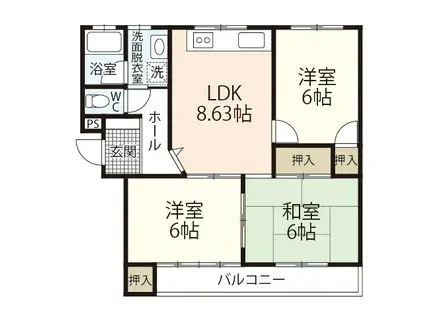 オークⅠ(3DK/1階)の間取り写真