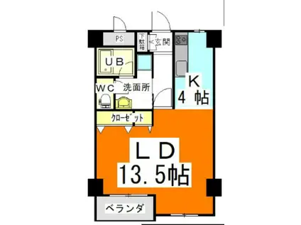 アーバンハウス大供(1LDK/3階)の間取り写真