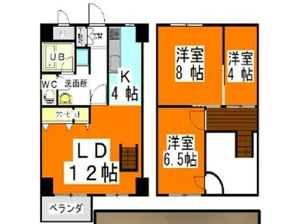 アーバンハウス大供(3LDK/4階)の間取り写真