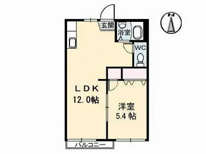 パークハイツB棟(1LDK/1階)の間取り写真