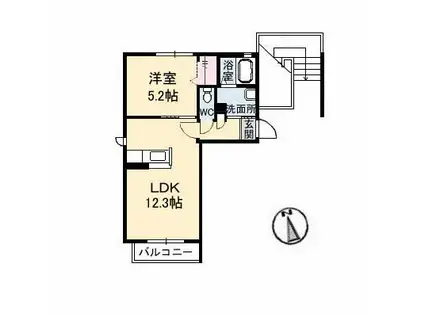 アンシャンテくろだ(1LDK/2階)の間取り写真