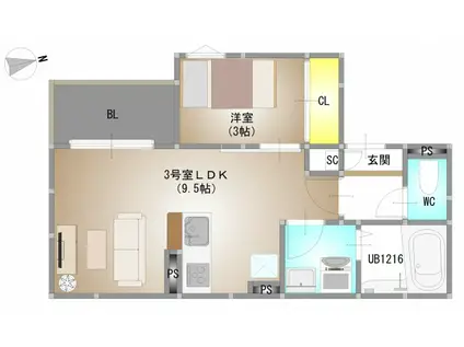 REGALEST 新保(1LDK/2階)の間取り写真
