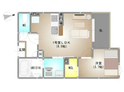 REGALEST 新保(1LDK/1階)の間取り写真