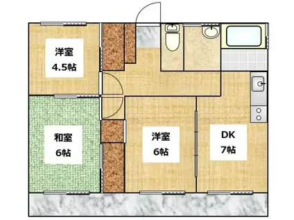ナーリー若葉(3DK/2階)の間取り写真