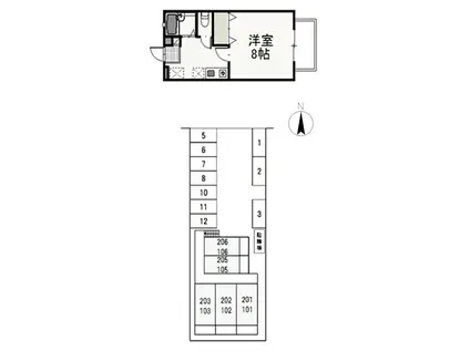 ベルクラント今(1K/2階)の間取り写真