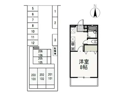 ベルクラント今(1K/1階)の間取り写真