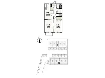 あさひリバージュB(2DK/2階)の間取り写真