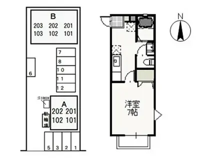 サンパティークB(1K/2階)の間取り写真