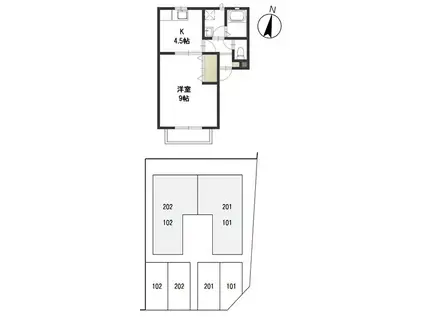 平和荘(1K/2階)の間取り写真