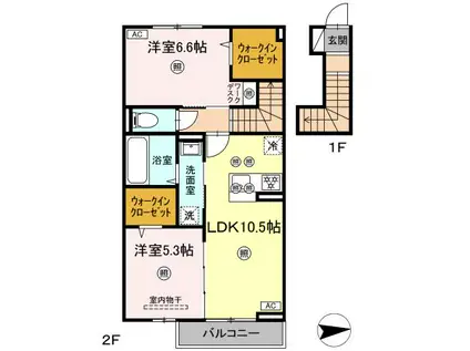 セレスト ブルー(2LDK/2階)の間取り写真