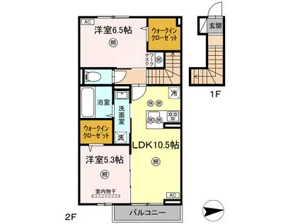 セレスト ブルー(2LDK/2階)の間取り写真