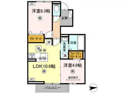 セレスト ブルー(2LDK/1階)の間取り写真