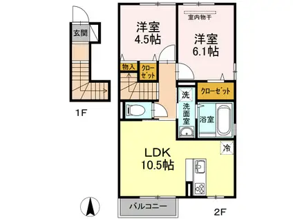 フルーレ下中野(2LDK/2階)の間取り写真