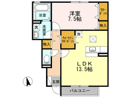 モダンコート鳴下 A棟(1LDK/1階)の間取り写真