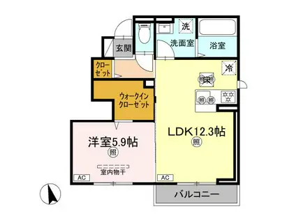 マーメゾン新福(1LDK/1階)の間取り写真