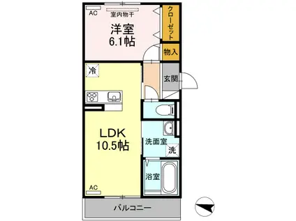 D-ROOM浜野南 B棟(1LDK/2階)の間取り写真