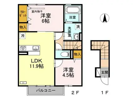アピテ・ボナール(2LDK/2階)の間取り写真