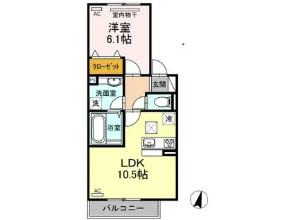 フルーレA (1LDK/1階)の間取り写真