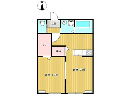 陽だまりハイツ奥田(1LDK/1階)の間取り写真