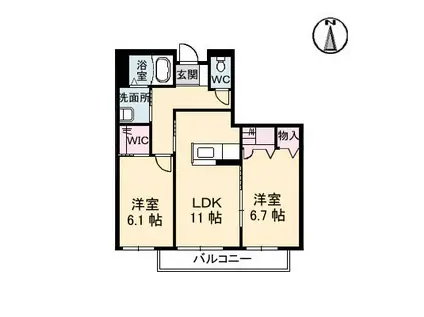 グランマスト福浜 B棟(2LDK/2階)の間取り写真