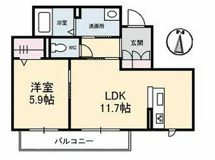 プリティーウーマン B棟(1LDK/2階)の間取り写真