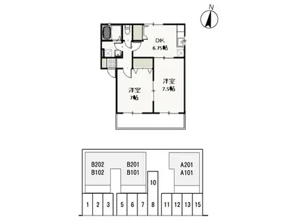 タウンハイツ山崎A(2DK/2階)の間取り写真
