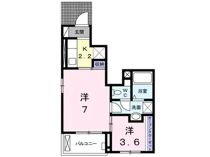 マリーアンジュⅡ B(1K/1階)の間取り写真