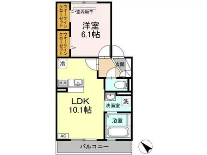 ゴールドウイングA棟(1LDK/2階)の間取り写真