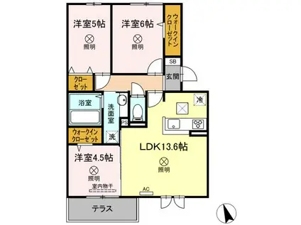 SINFARIA HARAOSHIMA A棟(3LDK/1階)の間取り写真
