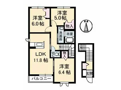 レジデンス原尾島D棟(3LDK/2階)の間取り写真